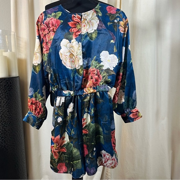 ZARA SHORT PRINTED JUMPSUIT PLAYSUIT BLUE FLORAL TROPICAL RUFFLE Large - Picture 6 of 7
